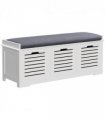 HOMCOM 3-Door Shoe Storage Bench Cushion Seat Slatted Doors Elevated Base White