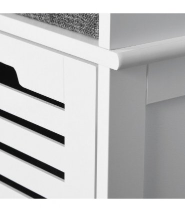 HOMCOM 3-Door Shoe Storage Bench Cushion Seat Slatted Doors Elevated Base White