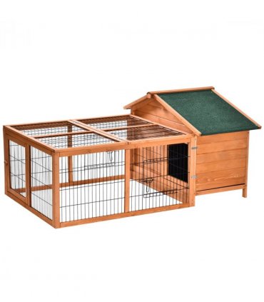 Wooden Rabbit Hutch Detachable Pet House with Openable Run & Roof