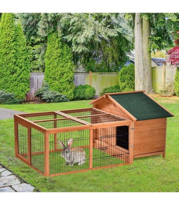 Wooden Rabbit Hutch Detachable Pet House with Openable Run & Roof