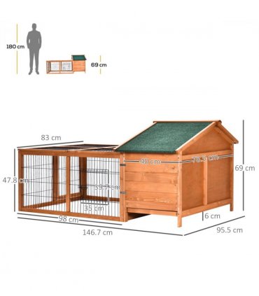 Wooden Rabbit Hutch Detachable Pet House with Openable Run & Roof