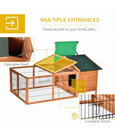 Wooden Rabbit Hutch Detachable Pet House with Openable Run & Roof