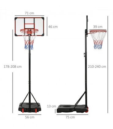 Kids Adjustable Basketball Hoop and Stand w/ Wheels, 1.8-2m, Steel, PC, Net