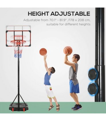 Kids Adjustable Basketball Hoop and Stand w/ Wheels, 1.8-2m, Steel, PC, Net
