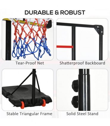 Kids Adjustable Basketball Hoop and Stand w/ Wheels, 1.8-2m, Steel, PC, Net