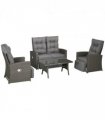 Garden Furniture Set with Sofa, Glass Table, Grey, Plastic Wicker, x 104H cm