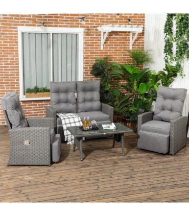Garden Furniture Set with Sofa, Glass Table, Grey, Plastic Wicker, x 104H cm