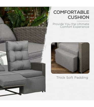 Garden Furniture Set with Sofa, Glass Table, Grey, Plastic Wicker, x 104H cm