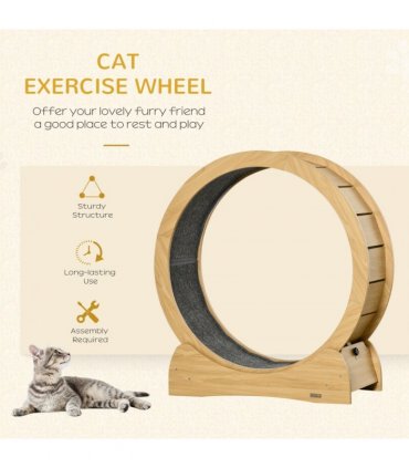 Cat Treadmill, Wooden Cat Running Wheel with Brake, Cat Exercise Wheel