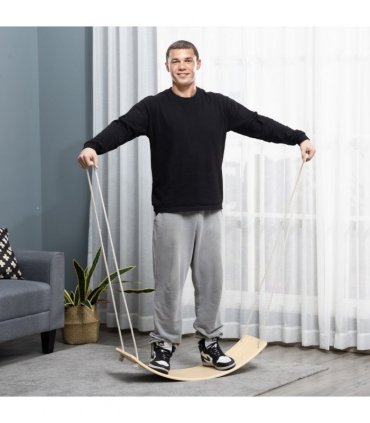 HOMCOM Wood Wobble Board W/ Ropes, Baby Rocker Balance Board for Kids, Adults