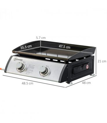 Outsunny Portable Gas Plancha BBQ Grill with 2 Stainless Steel Burner, 6kW
