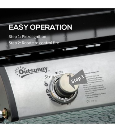Outsunny Portable Gas Plancha BBQ Grill with 2 Stainless Steel Burner, 6kW