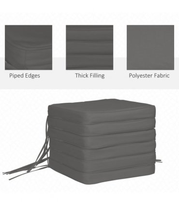 Chair Cushion Seat Pads Set of 6 Grey 42L x 42W x 5Dcm Outdoor Dining Garden