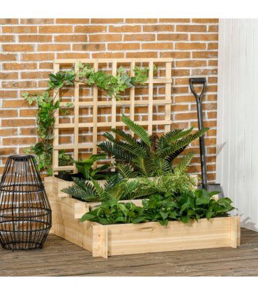 Outsunny 3 Tier Wooden Garden Planters with Trellis for Vine Climbing Plants