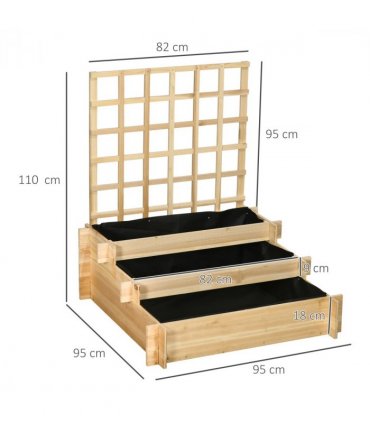 Outsunny 3 Tier Wooden Garden Planters with Trellis for Vine Climbing Plants