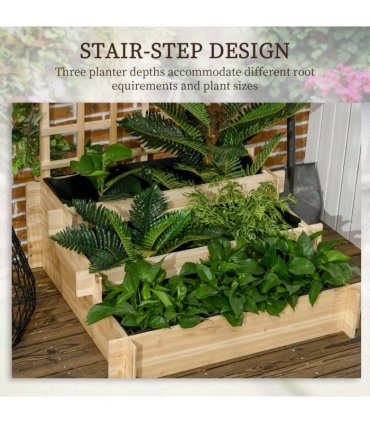Outsunny 3 Tier Wooden Garden Planters with Trellis for Vine Climbing Plants