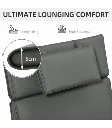 Garden Chair Cushion Grey Polyester 198Lx53Wx5T cm Outdoor Patio Furniture