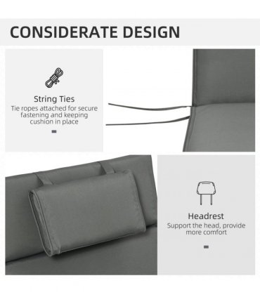 Garden Chair Cushion Grey Polyester 198Lx53Wx5T cm Outdoor Patio Furniture