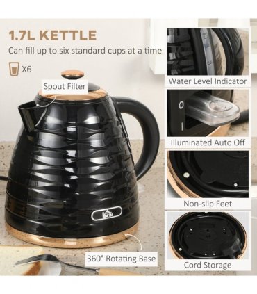 Kettle and Toaster Set: 1.7L Rapid Boil Kettle & 4 Slice Toaster Black
