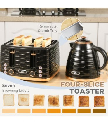 Kettle and Toaster Set: 1.7L Rapid Boil Kettle & 4 Slice Toaster Black