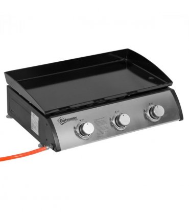 Outsunny Portable Gas Plancha BBQ Grill with 3 Stainless Steel Burner, 9kW