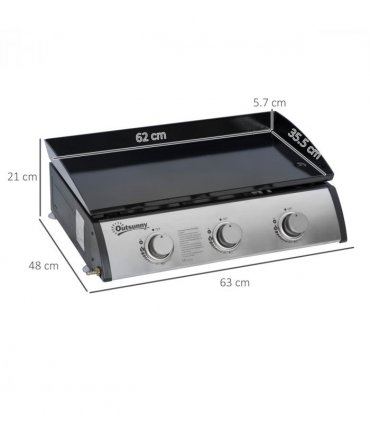 Outsunny Portable Gas Plancha BBQ Grill with 3 Stainless Steel Burner, 9kW
