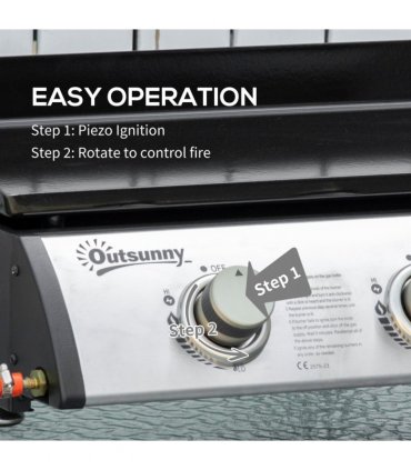Outsunny Portable Gas Plancha BBQ Grill with 3 Stainless Steel Burner, 9kW