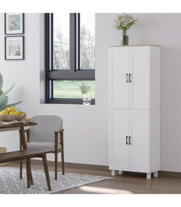 HOMCOM Modern Kitchen Cupboard Storage Cabinet with 4 Shelves, White