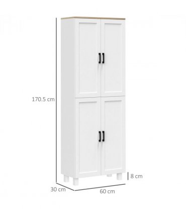 HOMCOM Modern Kitchen Cupboard Storage Cabinet with 4 Shelves, White