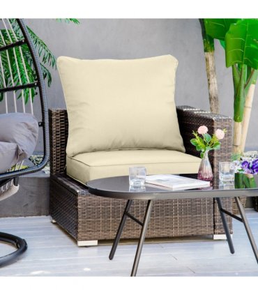 Outdoor Seat and Back Cushion Set, Beige, OLEFIN, 61cm x 61cm x 15cm