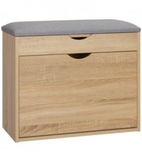 Shoe Bench Natural Wood Finish 60cm x 30cm x 50cm Entryway Cushion Storage