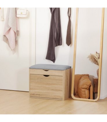 Shoe Bench Natural Wood Finish 60cm x 30cm x 50cm Entryway Cushion Storage