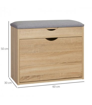 Shoe Bench Natural Wood Finish 60cm x 30cm x 50cm Entryway Cushion Storage