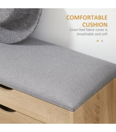 Shoe Bench Natural Wood Finish 60cm x 30cm x 50cm Entryway Cushion Storage