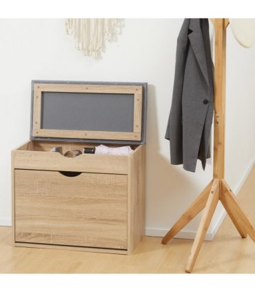 Shoe Bench Natural Wood Finish 60cm x 30cm x 50cm Entryway Cushion Storage