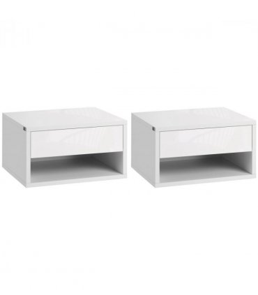HOMCOM Floating Bedside Table Set of 2 Wall Mounted Nightstand W/ Drawer White