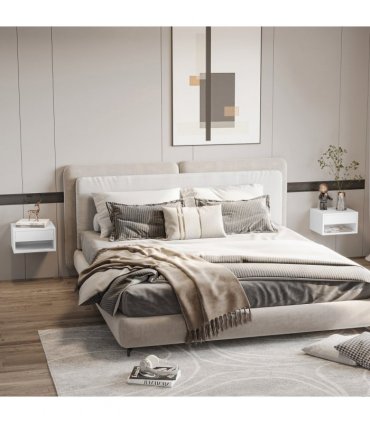 HOMCOM Floating Bedside Table Set of 2 Wall Mounted Nightstand W/ Drawer White