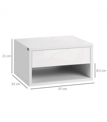 HOMCOM Floating Bedside Table Set of 2 Wall Mounted Nightstand W/ Drawer White