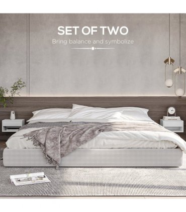 HOMCOM Floating Bedside Table Set of 2 Wall Mounted Nightstand W/ Drawer White