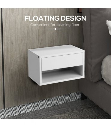 HOMCOM Floating Bedside Table Set of 2 Wall Mounted Nightstand W/ Drawer White