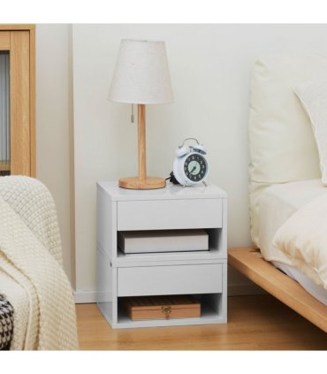 HOMCOM Floating Bedside Table Set of 2 Wall Mounted Nightstand W/ Drawer White