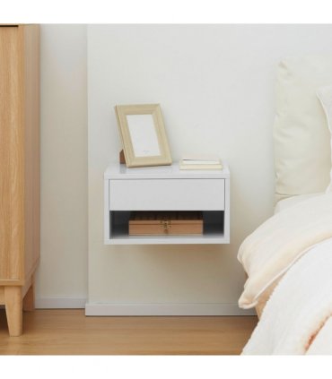 HOMCOM Floating Bedside Table Set of 2 Wall Mounted Nightstand W/ Drawer White