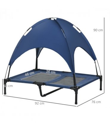 PawHut 92cm Elevated Dog Bed Cooling Raised Pet Cot UV Protection Canopy Blue