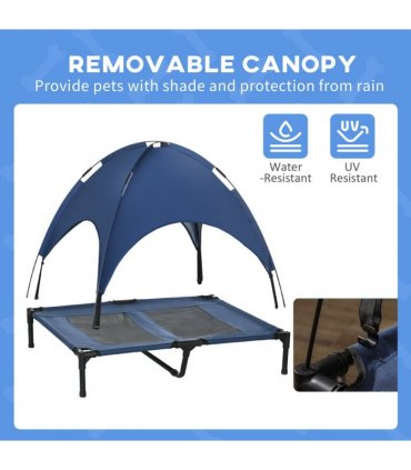 PawHut 92cm Elevated Dog Bed Cooling Raised Pet Cot UV Protection Canopy Blue