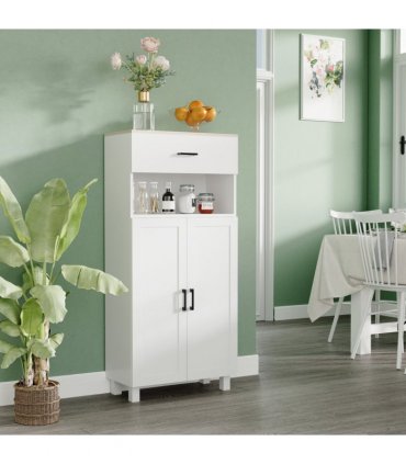 HOMCOM Kitchen Cupboard Storage Cabinet with Drawer, Countertop, White