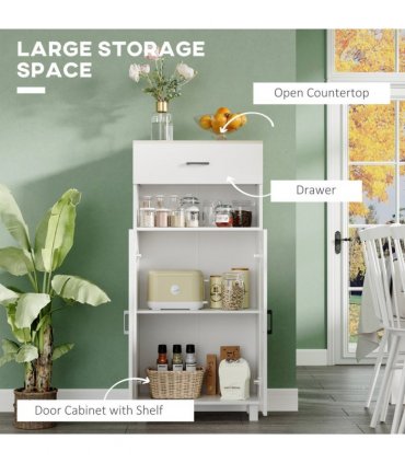 HOMCOM Kitchen Cupboard Storage Cabinet with Drawer, Countertop, White