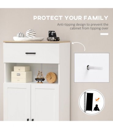 HOMCOM Kitchen Cupboard Storage Cabinet with Drawer, Countertop, White