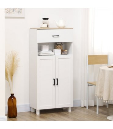 HOMCOM Kitchen Cupboard Storage Cabinet with Drawer, Countertop, White