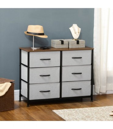 Fabric Grey 80W x 30D x 62.5H cm 6 Drawer Fabric Chest of Drawers w/ Wooden Top