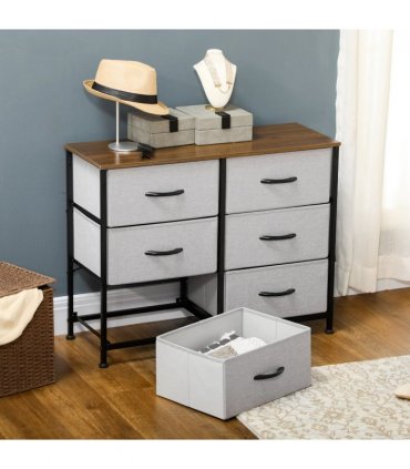 Fabric Grey 80W x 30D x 62.5H cm 6 Drawer Fabric Chest of Drawers w/ Wooden Top